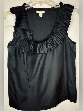 J. Crew Black Ruffle-Trim 100% Silk Sleeveless Camisole top